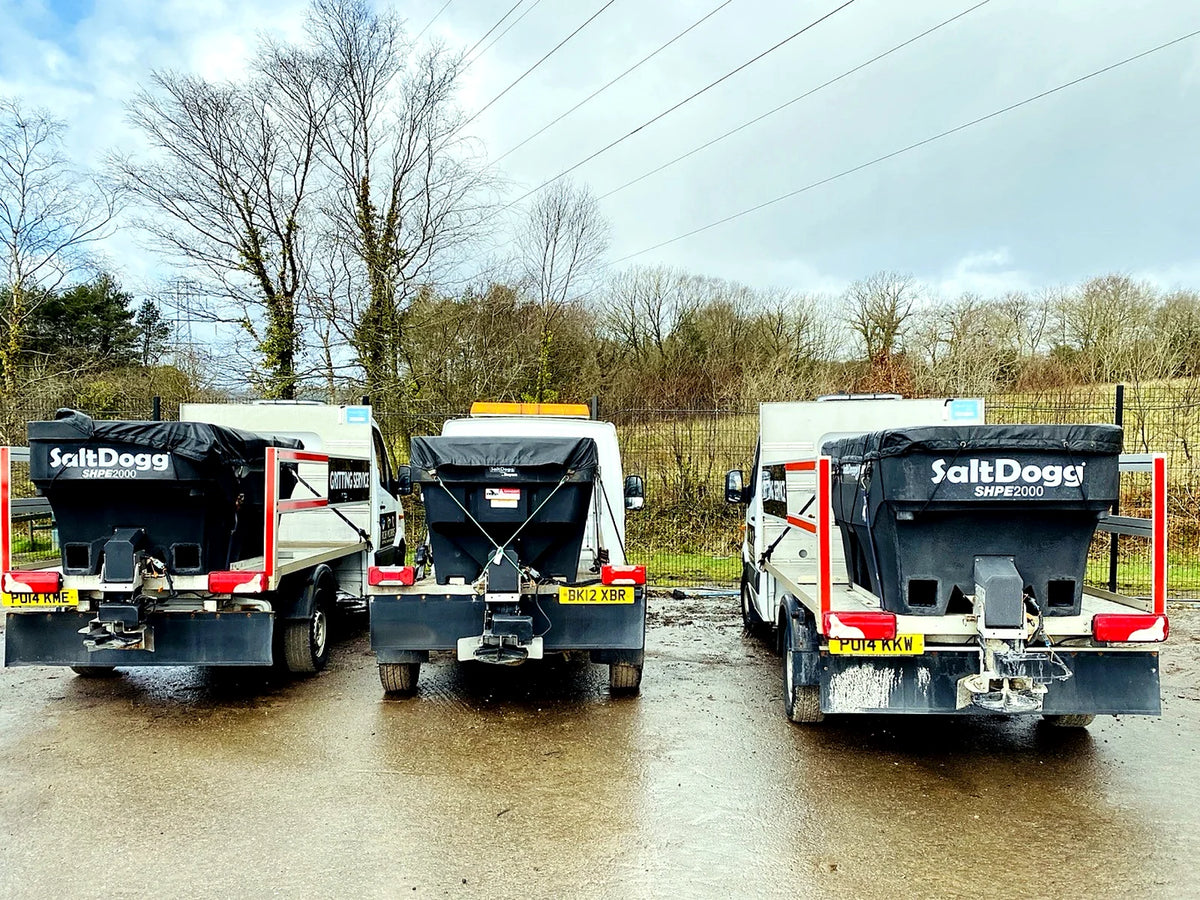 Fleet of service vehicles fitted with SaltDogg SHPE2000 spreaders