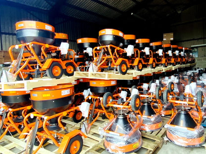 Fuji 250kg towable salt spreaders in warehouse stock