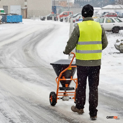 Mont Blanc 50kg hand salt spreader in winter use