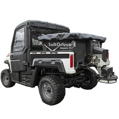 SaltDogg SHPE0400 mounted on utility vehicle, rear three-quarter view