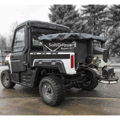 SaltDogg SHPE0400 hopper spreader installed on a utility vehicle