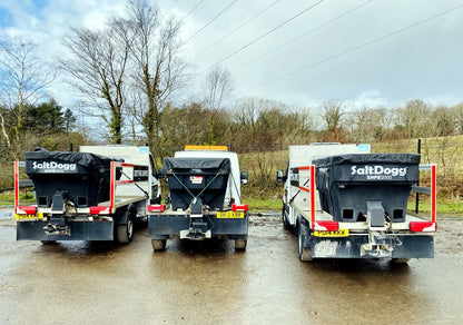 Three vehicles fitted with SaltDogg SHPE2000 1600L hopper salt spreaders