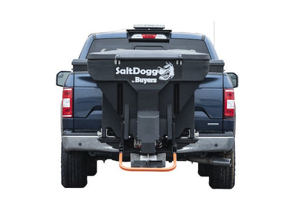 SaltDogg TGS07 315L tailgate salt spreader installed on pickup side view
